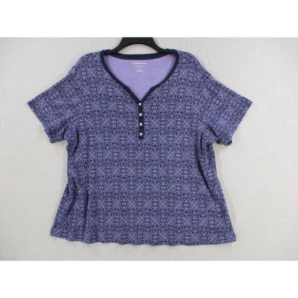 Croft & Barrow 2X Classic Tee Purple Geometric Pattern Short Sleeve Womens Top - Picture 1 of 6